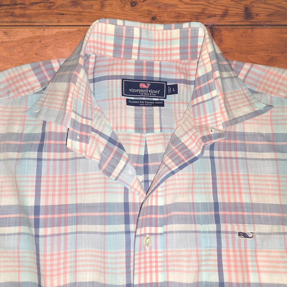 Vineyard Vines Men's Pastel Plaid Shirt - Blue and Pink